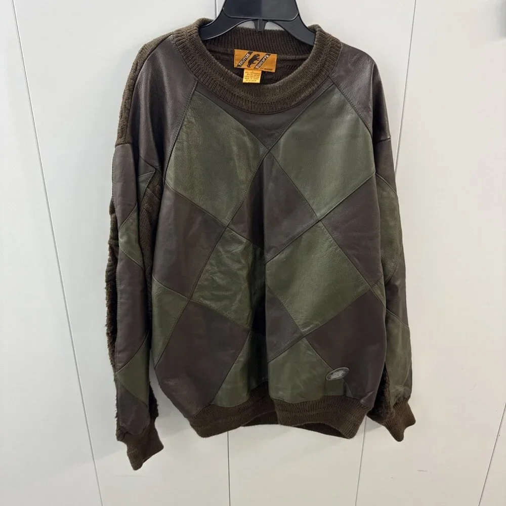 Vintage 90’s‎ Trutus Biancarra Crewneck Sweater Mens Large Leather Patchwork